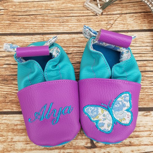 Chaussons souple cuir, bébé / enfant, chausson personnalisé, papillon, édition limitée