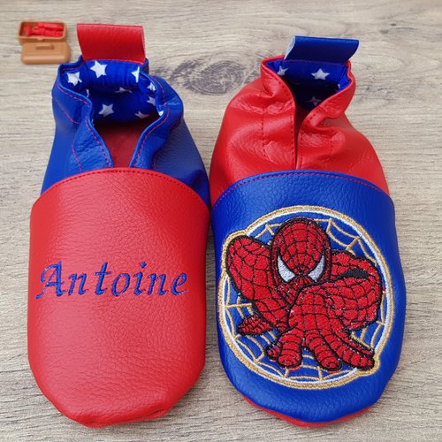 Chaussons souple cuir, bébé / enfant, chausson personnalisé, super héros spiderman