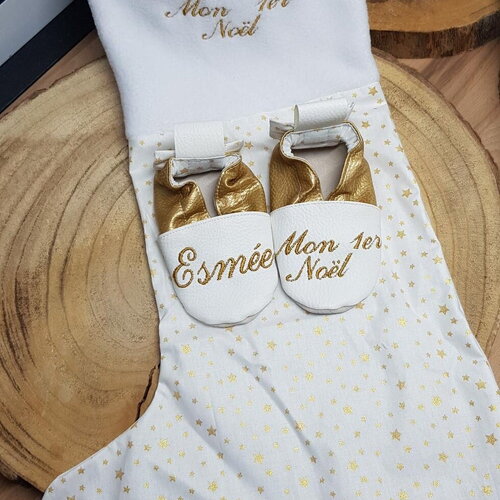 Chaussette de noël et chaussons souples personnalisés mon premier noël : cadeau fait main - livraison offerte