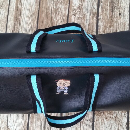 Sac de sport polochon noir judoka, sac polochon, sac personnalisé, sac de sport