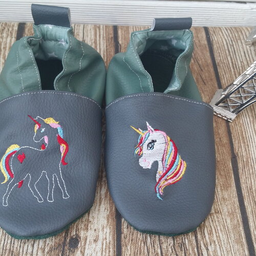 Chaussons souples cuir, chausson personnalisé, licorne