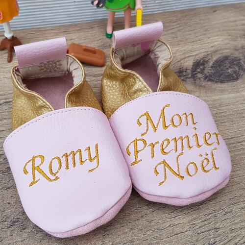 Chaussons souple cuir, bébé / enfant, chausson personnalisé, mon 1er noël - livraison offerte