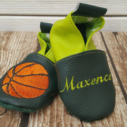Chaussons souples cuir, bébé, garçon, fille, enfant, chausson personnalisé, basket, ballon, du 18 au 24