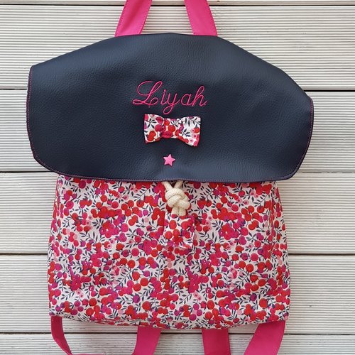 Sac à dos maternelle personnalisé en coton et simili cuir - sangles avec bouclerie