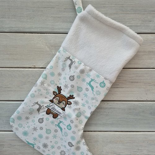 Chaussette de noël personnalisée prénom – botte noël brodée - cadeau fait main - livraison offerte