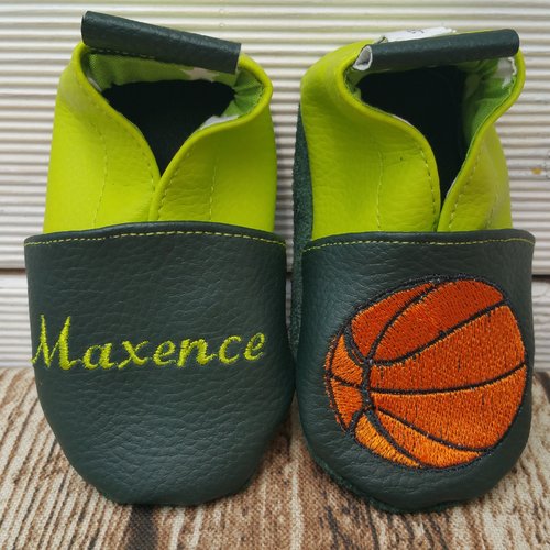 Chaussons souples cuir, bébé, garçon, fille, enfant, chausson personnalisé, basket, ballon, du 25 au 34