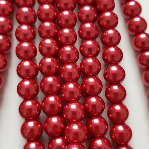 Lot de 30 perles en verre rouge/framboise 8mm.