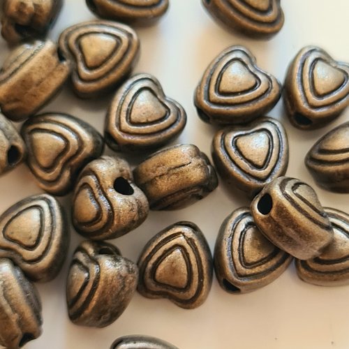 Lot de 10 perles coeurs coloris bronze antique