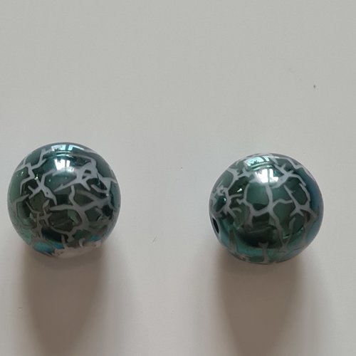 Perle en verre motif fissuré bleu vert