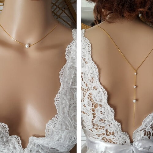 Collier dos - romance - acier inoxydable or doré blanc-collier dos mariée -décolleté - collier dos nu - collier mariage - femme - france®