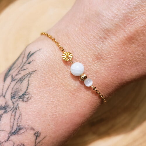 Pierre de lune bracelet acier inoxydable doré pierres naturelles femme, pierre semi précieuse, bijou pierres inox or ,cadeau pour amie