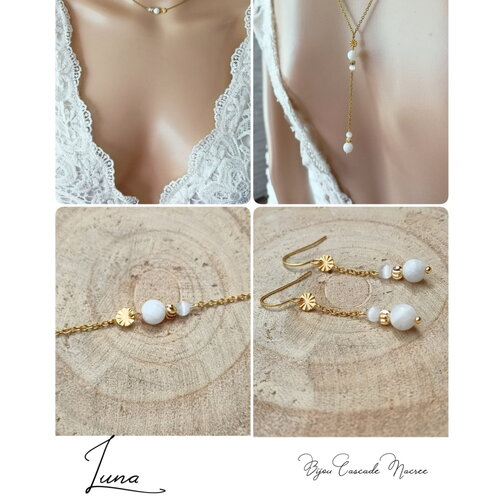 Parure bijoux pierres de lune acier inoxydable doré mariage -blanc mariée pierres naturelles chaine or femme ensemble bijoux personnalisable