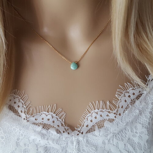 Collier amazonite 3 microns  goutte femme - collier pierre naturelle bleu plaqué or collier fait main chakra france cadeau femme