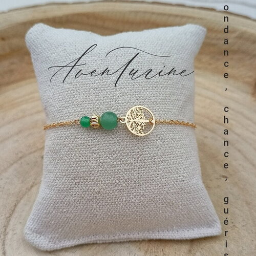Aventurine bracelet pierres naturelles femme,bracelet pierre semi précieuse, bijou pierre, arbre de vie acier inoxydable cadeau pour amie