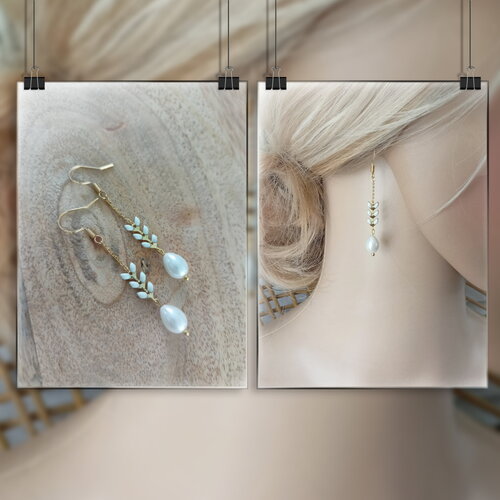 Boucles d'oreilles goutte épi de blé mariage - blanches nacrées émaillées - boucles simple et minimaliste personnalisable made in france