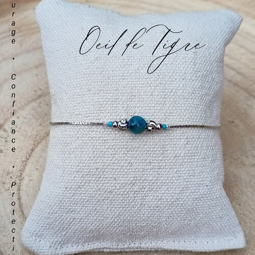 Oeil de tigre bleu acier inoxydable bracelet pierres naturelles femme,bracelet pierre semi précieuse, bijou pierre,argent cadeau pour amie
