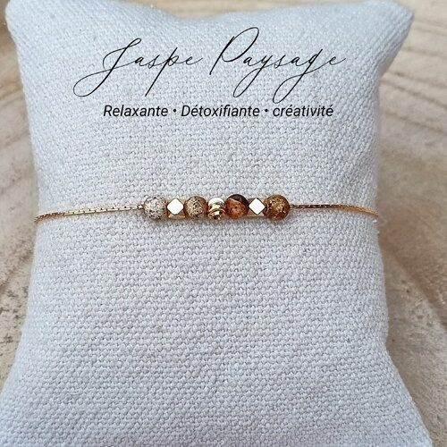 Jaspe paysage bracelet acier inoxydable pierres femme, bracelet semi précieuse, bijoux pierres naturelles, cadeau pour amie femme
