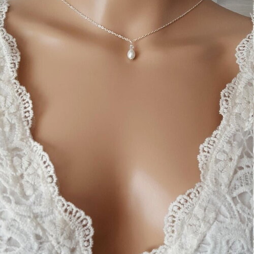 Collier goutte intemporel- collier de perle femme collier mariage - chaine classique argentée collier fin personnalisable