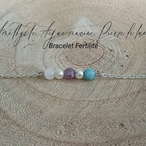 Bracelet fertilité pierres naturelles femme,acier inoxydable améthyste, aigue-marine, pierre de lune bijou femme aide à concevoir un bébé