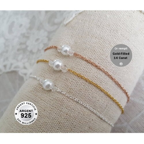 Bracelet argent 925 - bracelet mariée &quot; nélia &quot; blanc argent massif - fine chaine - bracelet mariage chaîne fin - cristal réglable france