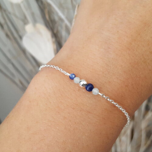 Bracelet pierres naturelles acier inoxydable bracelet lapis lazuli aigue marine pierre naturelle argent massif fine 925 chakra france cadeau