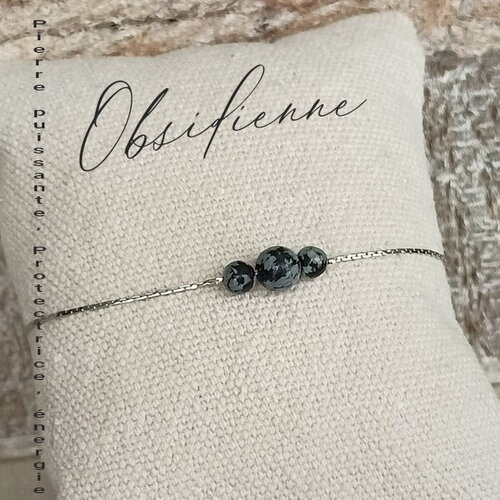 Obsidienne flocon bracelet pierres femme, bracelet semi précieuse, bijoux pierres naturelles, acier inoxydable cadeau pour amie femme