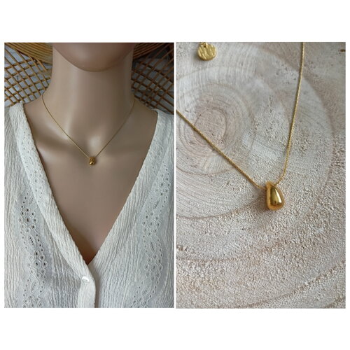 Collier goutte dorée acier inoxydable chaine serpentine gold-filled collier minimaliste dame cadeau femme planète lune france