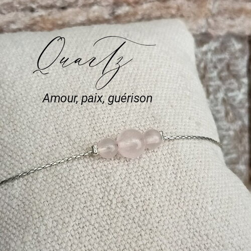 Quartz rose bracelet pierres femme, bracelet semi précieuse, acier inoxydable bijoux pierres naturelles, cadeau pour amie femme france