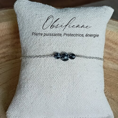 Bracelet obsidienne acier inoxydable pierres naturelles femme, bijou pour femme