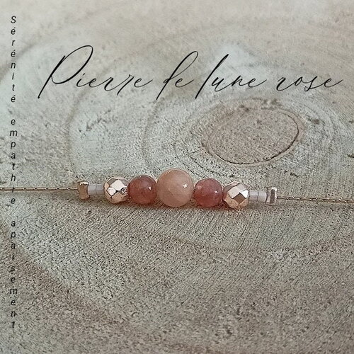 Pierre de lune rose bracelet acier inoxydable or rose pierres,chaine serpentine semi précieuse, bijou pierre, cadeau femme amie fait main