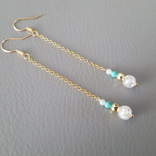 Boucles d'oreilles pierres fines amazonite turquoise hématite or discrète femme féminine pierres naturelles semi précieuse france