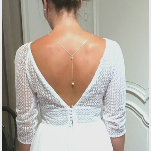 Collier mariage acier inoxydable - etincelle - collier de dos blanc ou ivoire argenté - collier dos nu mariage - bridal lace jewelry