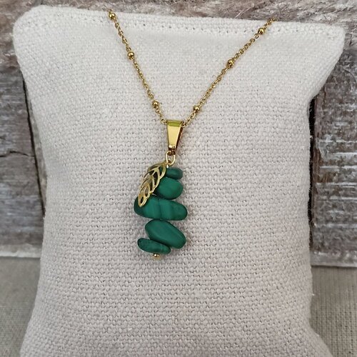 Collier malachite gold-filled femme, pendentif pépites pierres naturelles, bijou fait main, cadeau pour amie personnalisable france femme