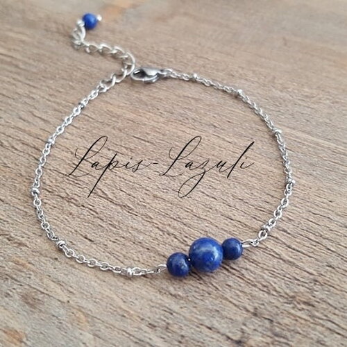 Bracelet lapis lazuli pierres naturelles - bijou acier inoxydable argent bracelet pierre semi-précieuse chakra france cadeau femme fait main