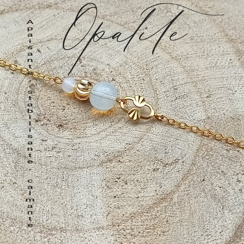 Bracelet opalite acier inoxydable pierre femme, bracelet cristal or précieuse, bijoux pierres naturelles, chaîne cadeau pour amie femme
