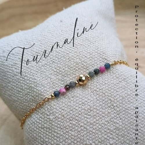 Bracelet tourmaline pierres naturelles femme, bracelet pierre semi précieuse, acier inoxydable ,cadeau pour amie