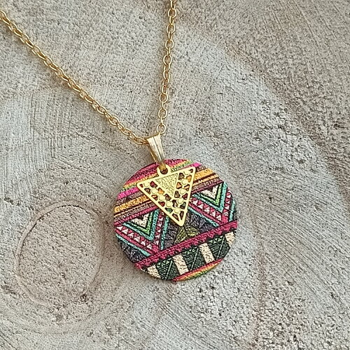 Collier femme ethnique | émail acier inoxydable | cadeau anniversaire noël | bijou aztèque ethnique | collier coloré original made in france