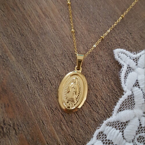 Collier religieux plaqué or collier médaille baptême communion marie jésus christ femme 3 microns 18k collier chrétien cadeau dieu france