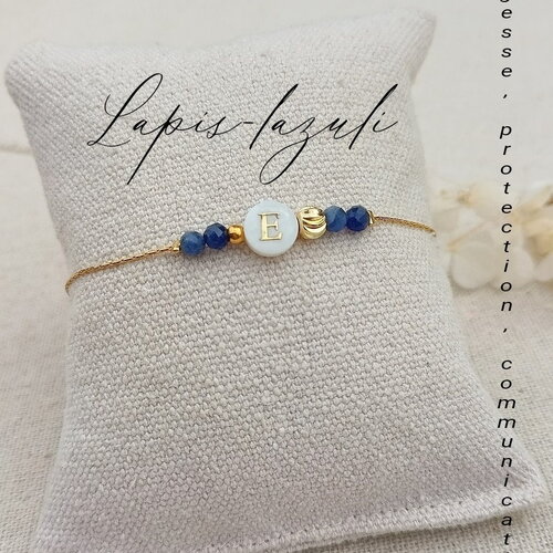Bracelet lapis-lazuli | bijou nacre personnalisé | lettre initiale | pierre naturelle acier inoxydable | bracelet femme |bracelet prénom