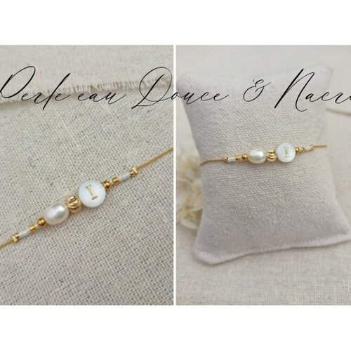 Bracelet perle eau douce | nacre personnalisé | lettre initiale | bracelet miyuki acier inoxydable | bracelet femme pierre | bracelet prénom