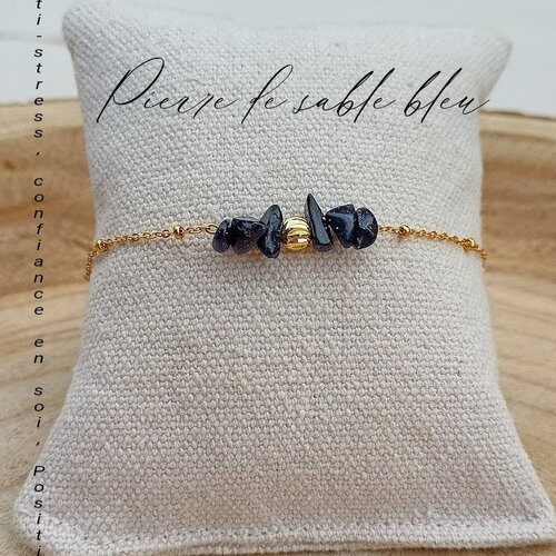 Bracelet pierre de sable bleu naturelle - bijou acier inoxydable doré bracelet pierre semi-précieuse chakra france cadeau femme fait main