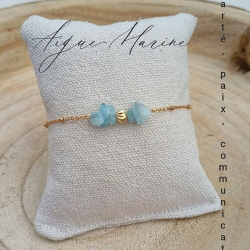 Bracelet aigue-marine pierres naturelles - bijou acier inoxydable doré bracelet pierre semi-précieuse chakra france cadeau femme pépites