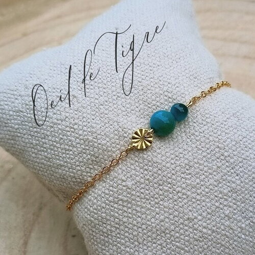 Oeil de tigre bleu bracelet pierres naturelles femme,bracelet pierre semi précieuse, bijou pierre or acier inoxydable cadeau pour amie