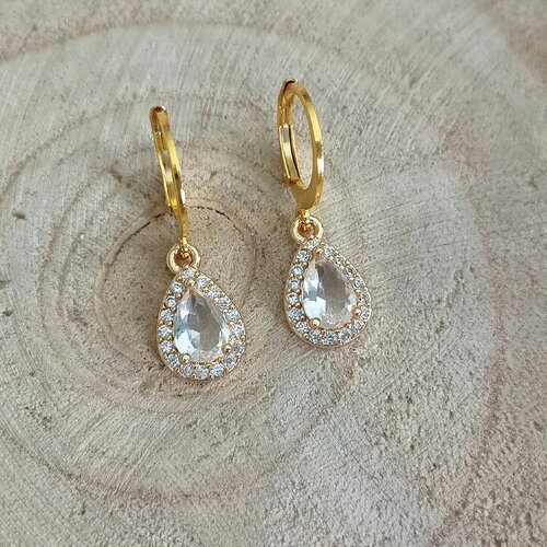 Boucles d'oreilles gouttes zirconium- créoles boucles femme bijou acier inoxydable gold filled boucles pendantes féminine sublime france