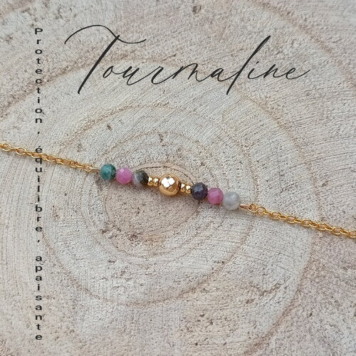 Tourmaline bracelet pierres naturelles femme, bracelet pierre semi précieuse, bijou pierres, acier inoxydable doré cadeau pour amie
