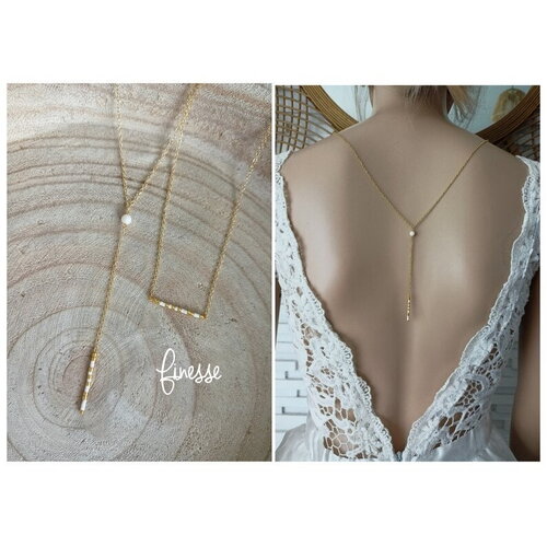 Collier bijou femme acier inoxydable minimaliste original doré blanc collier de dos perles miyuki fait main en france bijou dos nu finesse
