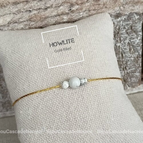 Howlite bracelet pierres femme, bracelet pierre semi précieuse, pierre de protection, gold-filled 14k cadeau pour femme amie
