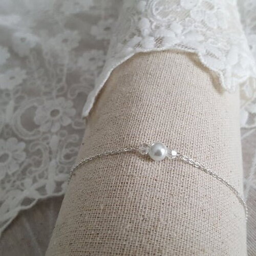 Bracelet argent 925 - bracelet mariée &quot; nélia &quot; blanc argent massif - fine chaine - bracelet mariage chaîne fin - cristal réglable france