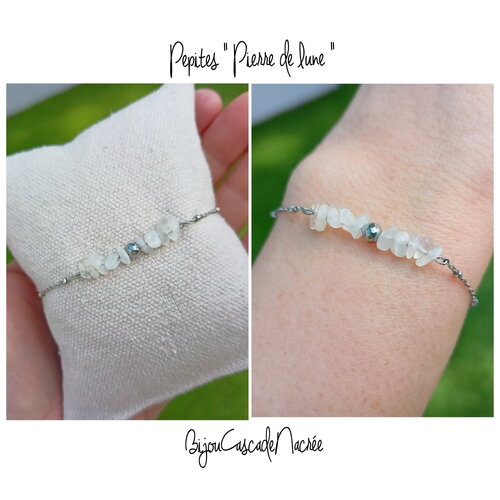 Bracelet pierres de lune - bijou acier inoxydable argent bracelet pierre semi-précieuse chakra france cadeau femme fait main