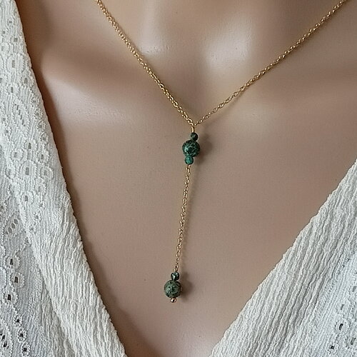 Collier turquoise africaine pierres naturelles gold filled perles pierres femme plaqué or rempli 14k femme collier y cadeau femme france